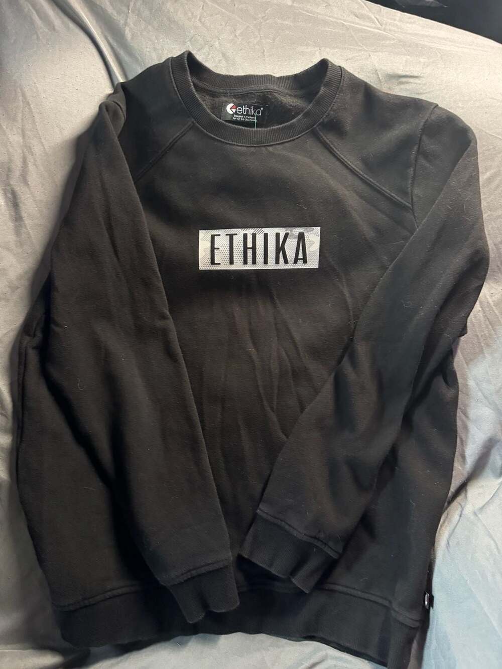 Ethika Black Crew Neck Fleece Sweatshirt with Box Logo
